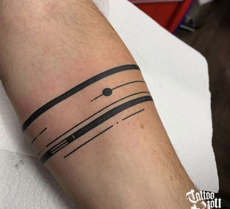 Men’s Band Tattoo Designs, Half Arm Band Tattoo, Stripe Tattoo Leg, Around Leg Tattoo Wrap, Stripe Tattoo Arm Men, Stripe Tattoo Arm, Arm Band Tattoo Meaning, Existence Tattoo, Armband Tattoo Mann