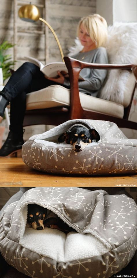 DIY #DogBed tutorial at http://www.LiaGriffith.com Homemade Pet Beds, Katt Diy, Diy Dog Bed, Dog Personality, Dog Projects, Animal Projects, Dog Houses, Diy Stuffed Animals, Diy Dog Stuff