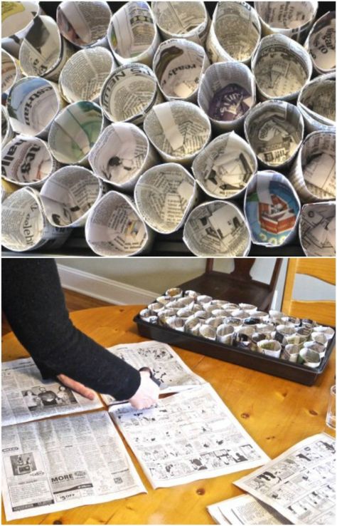 Upcycled Planters Indoor, Upcycle Newspaper, Seed Planter, Seed Starters, Starting Seeds, Paper Pot, Seed Pots, Small Patio Garden, Starting Seeds Indoors