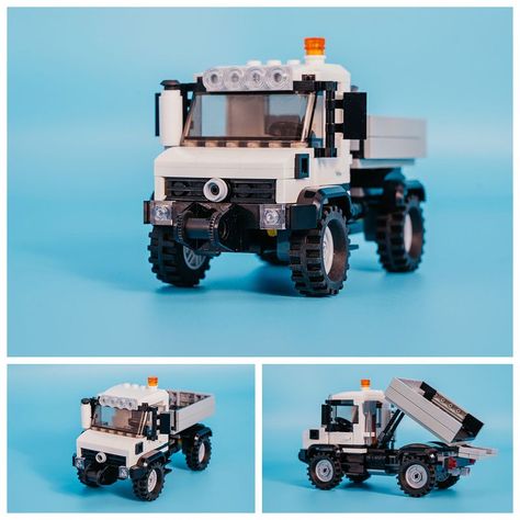 A small truck, inspired by Mercedes unimog models. 8 studs wide (6 for chassis, 8 for wheels), perfect for your city!Instructions come with PDF and Studio file. If you have any questions feel free... Lego Unimog, Lego Mercedes, Lego Auto, Mercedes Unimog, Lego Truck, Lego Modular, Small Trucks, Lego Construction, Toddler Activity