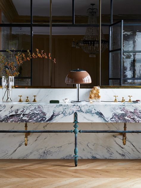 Bold Marble, I Always Come Back, Jenna Lyons, Domino Magazine, Pretty Bathrooms, Timeless Interiors, Eclectic Design, Sink In, Interior Design Firms