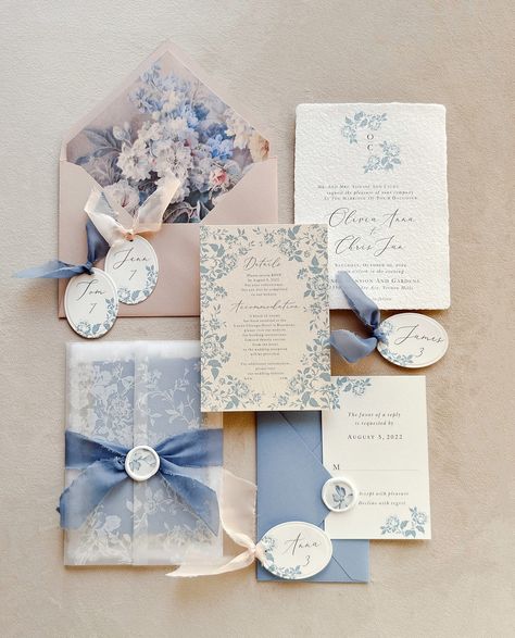 This invitation was inspired by a walk in the French garden...  THIS LISTING IS FOR A SAMPLE TO START AN ORDER, PLEASE SEND US AN E-MAIL WITH NUMBER OF SETS NEEDED AND WE WILL SEND YOU A CUSTOM QUOTE. izabelazajdel@ hotmail.com follow me on - https://www.instagram.com/utile.et.beau/ ------ THIS PROJECT/PATTERN IS ALSO AVAILABLE FOR LETTERPRESS OR HOT FOIL PRINTING, IF YOU'RE INTERESTED, PLEASE WRITE ME MESSAGE.  ------ WHAT'S INCLUDED IN THE SUITE 5"x7" Invitation printed on handmade deckled edg French Garden Invitation, Invitation To Wedding, Details Wedding Card, Sample Wedding Invitation, French Garden Wedding, French Inspired Wedding, Wedding Motif, Garden Wedding Invitation, Ribbon Invitation