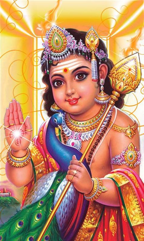 Lord Murugan as a young boy, holding a ‘vel’ in his hand, and blessing devotees with the other Tamil God, God Murugan, Kitty Party Themes, Namah Shivaya, Lord Murugan Wallpapers, Anne Stokes, Indian God, Amy Brown, Lord Shiva Family