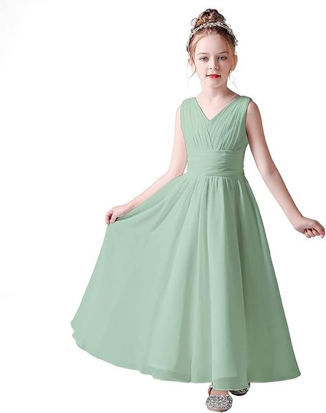 Amazon.com: Little Girls Formal Pageant Party Sage Green Green Dress Long Chiffon Flower Girl Dresses Wedding Junior Bridesmaid Sleeveless Sage 14: Clothing, Shoes & Jewelry Green Flower Girl Dresses, Chiffon Flower Girl Dress, Sage Bridesmaid Dresses, Sage Green Dress, Formal Occasion Dress, Fancy Dress Up, First Communion Dress, Chiffon Flower, Wedding Flower Girl Dresses