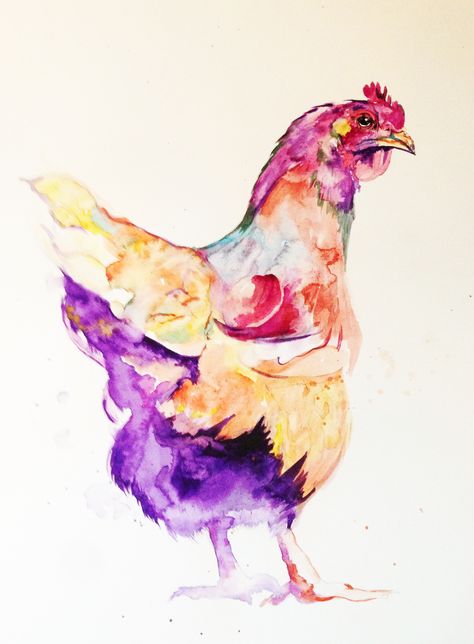 Hen Tattoo, Chicken Tattoo, Watercolour Ideas, Animal Watercolor, Chicken Crafts, Chicken Painting, Art Watercolour, Chicken Art, Watercolor Ideas