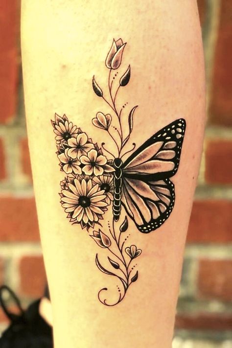 Tattoo Papillon, Colorful Butterfly Tattoo, Butterfly With Flowers Tattoo, Tato Paha, Tattoo With Flowers, Butterfly Tattoo Ideas, Tato Dengan Makna, Tato Jari, Tattoos Infinity