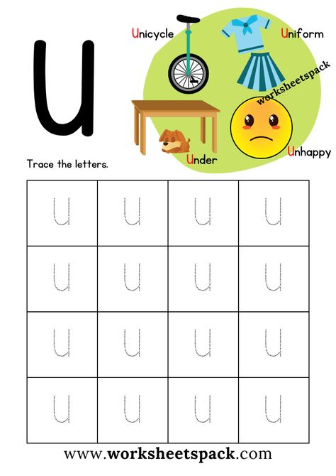 Free Letter U Printable Worksheets PDF - Printable and Online Worksheets Pack Letter U Printable, Letter U Worksheets, School Art Activities, Cut And Paste Worksheets, Worksheets For Preschool, Kindergarten Worksheets Printable, Letter U, Phonics Worksheets, Free Lettering