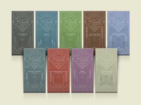 Ritual Chocolate Packaging Ritual Chocolate, Chocolate Bar Packaging Design, Chocolate Bar Wrapper Design, Bar Packaging Design, Chocolate Bar Packaging, Wrapper Design, Bar Packaging, Craft Chocolate, American Chocolate