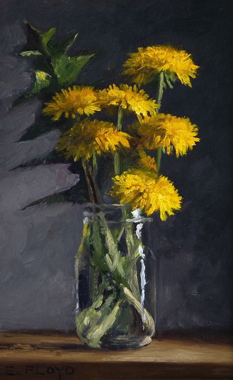 Dandelion Painting, Oil Painting Gallery, Dandelion Art, Oil Painting Flowers, Still Life Art, Flower Art Painting, Still Life Painting, Floral Painting, Painting Inspiration