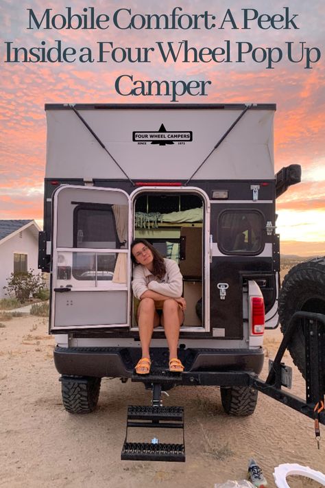 Explore the amzing features of tje Four Wheel Campers. - #FWC #fourwheelcampers #popupcamper #overlanding #mobileliving #offroading #overlandingguide #camping #truckcamper #slideincamper #popupcamper #boondocking #fourwheelcamper #vanlife #popuptruckcamer #flatbedcamper #truckcamper #trucktopper #homeiswhereyouparkit #travel #adventure #lifestyle #mobileliving #camping #nomad #nomadiclifestyle #offroad #largetruckcamper #roadtrip #wanderlust #FWCreview #tinyhomeonwheels #campervan #rv Four Wheel Camper, Pop Up Truck Campers, Truck Toppers, Slide In Camper, Truck Camping, Pop Up Camper, One Week, Rv Camping, Truck Camper