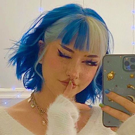 Blue Hair, A Woman, Hair, Blue, White