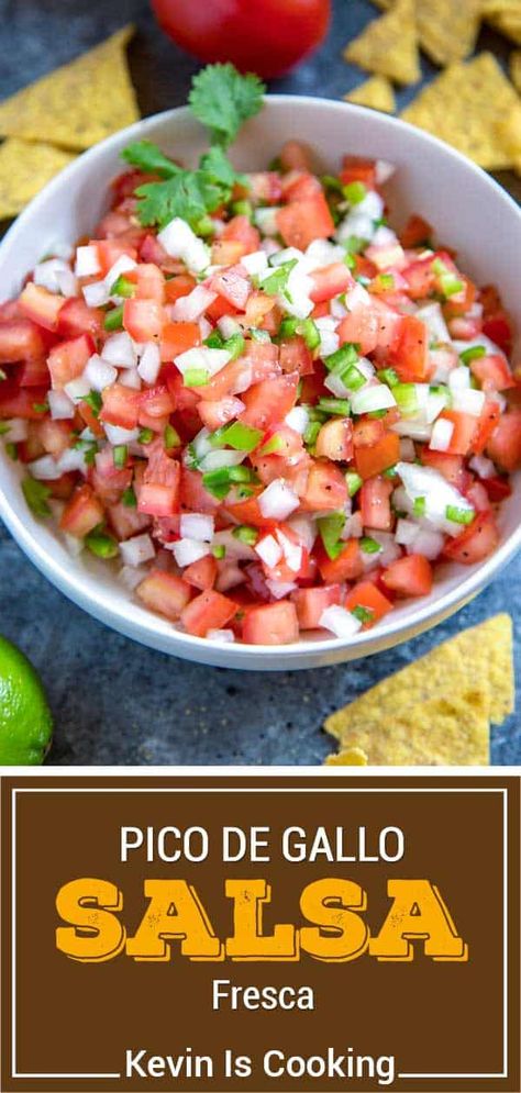 Make pico de gallo in just 15 minutes! Tomatoes, onions, chiles, limes, and cilantro are all in play in this easy salsa recipe. Picodegallo Salsa, Homemade Pico, Fresh Salsa Recipe, Easy Salsa Recipe, Salsa Guacamole, Homemade Salsa Recipe, Salsa Fresca, Best Salad Recipes, Roma Tomatoes