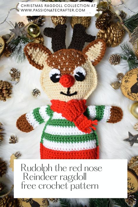 Crochet Reindeer rag doll pattern. Free crochet Xmas reindeer pattern. Beginner pattern. Christmas decoration as a gift will warm your heart and bring coziness to your home. Rag Doll Pattern Free, Cards Making Ideas, Minion Card, Scrap Yarn Crochet, Crochet Free Patterns, Red Nose Reindeer, Crochet Deer, Crochet Christmas Gifts, Crochet Xmas