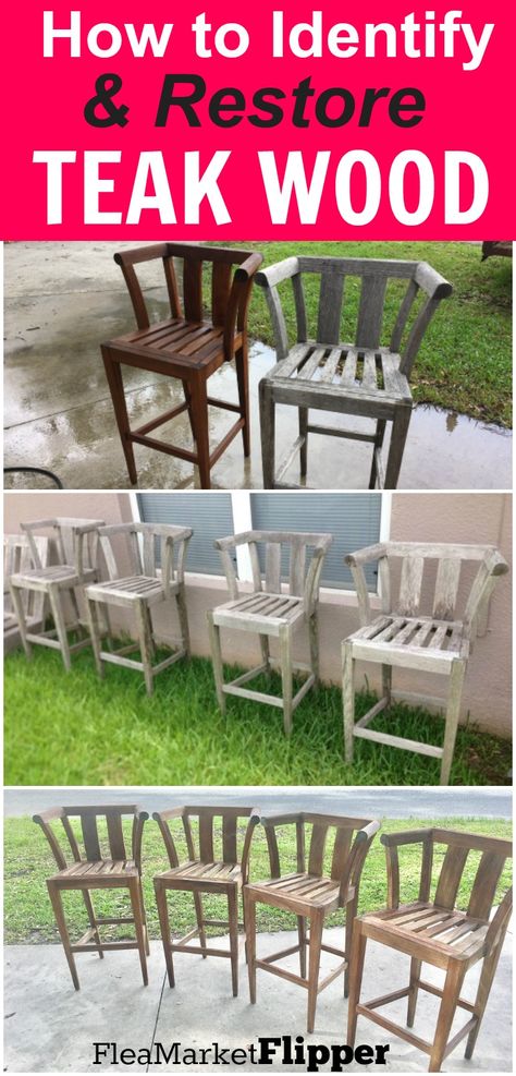 Looking to refurnish and restore some teak wood furniture that you find on #offerup, #facebook, or at #yardsales? Check out this post on how to redo your find so you can turn it into a profit, or keep it for yourself for a bargain. :)  via @Fleamarketflipp Dollar Diy, Woodworking Business Ideas, Teak Garden Furniture, Furniture Cleaning, Wood Bed Design, Weathered Teak, Teak Wood Furniture, Woodworking Business, Upcycled Projects