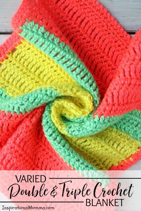 This Varied Double Crochet Triple Crochet Blanket is a perfect project for any crocheter. The stitches are simple and the colors are fun and vibrant! #InspirationalMomma #doublecrochet #triplecrochet #crochet #crochetpattern #freepattern Triple Crochet, Diy Locker, Plywood Storage, Diy Wainscoting, Diy Bench Outdoor, Diy Blanket Ladder, Wood Wall Art Diy, Blanket Ladder, Printable Patterns