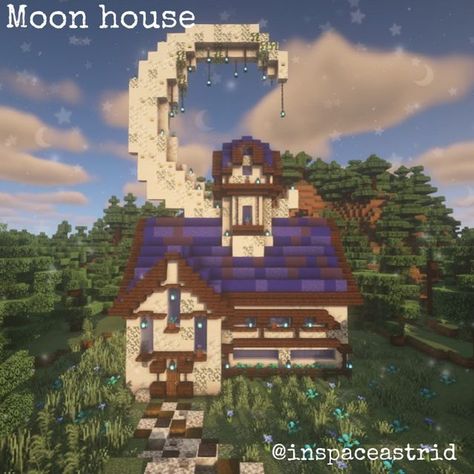 Astrid on Instagram: "Moon house 🌙 The opposite of the sun house is the moon house of course. As much as I love the sun I like the moon too it can be really beautiful sometimes especially when it’s very big in the sky 🌙 🌌 - #moon #supermoon #space #interstellar #stars #nightsky #nightphotography #blue #cresent #minecraftbuilds #minecraftideas #minecraftpe #minecraftdaily #minecrafthouse #minecraftcreations #minecraftdesign #minecraftart #minecraftarchitecture #minecrafters #magicmoments #nat Moon Village Minecraft, Star Build Minecraft, Sun And Moon Minecraft House, Space House Minecraft, Pearlescent Moon Minecraft, Sun House Minecraft, Moon Castle Minecraft, Star Minecraft House, Minecraft Sun And Moon Build