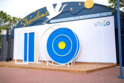 At Google I/O’s annual developer conference, held in Mountain View, California, in June 2018, A three-dimensional version of the Google I/O logo offered a popular photo op area—and included the event's #IO18 hashtag. See more: How Google's Annual Conference Continues to Innovate—and Expand Photo: Josh Franta Activation Booth, Space Branding, Environmental Branding, Coachella Party, Popular Photo, Pandora Logo, Twitter Logo, Wine Cork Art, Disco Theme