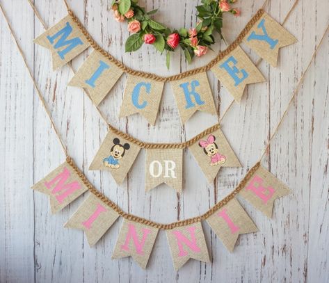 Garland Bows, Disney Gender Reveal, Boy Or Girl Sign, Minnie Baby Shower, Gender Reveal Banner, Baby Shower Garland, Fireplace Garland, Cloth Banners, Baby Shower Bunting