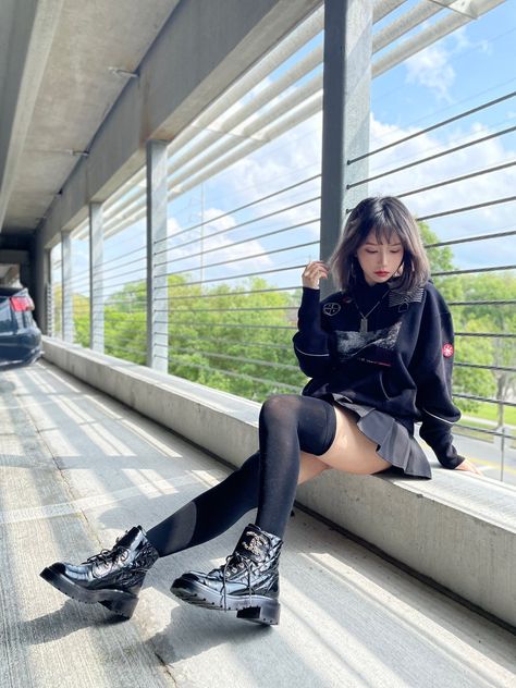 Thigh Highs And Skirt, Sock Outfits, Female Pose Reference, Sitting Poses, Girl Fits, Cute Cosplay, Japanese Outfits, Pose Reference Photo, Top Beauty Products