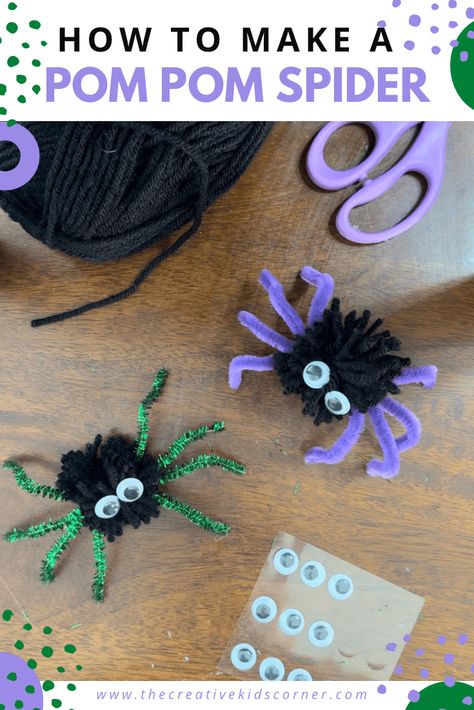 How to Make a Pom Pom Spider Spider Pom Pom Craft, Make Pom Poms With Yarn, Pom Pom Spider Craft, Pom Pom Spider, Pom Pom Spiders, How To Make Spiders, Halloween Handprint Crafts, Connect Group, Craft For Halloween