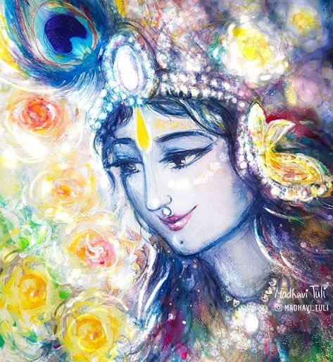 Image may contain: 1 person Krishna Side Face, Madhavi Tuli, Lotus Eyes, Dreamcatcher Drawing, Soft Smile, Shri Radha, Side Face, Saraswati Goddess, Poses Women