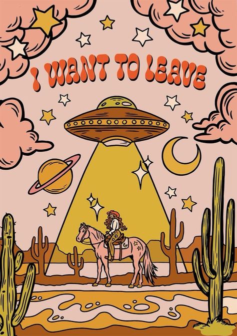 Retro Cowboy Wallpaper, Hippy Cowgirl Aesthetic, Groovy Cowgirl Aesthetic, Space Cowgirl Drawing, Coastal Cowgirl Desktop Wallpaper, Space Cowgirl Wallpaper, Coastal Cowgirl Illustration, Space Cowgirl Art, Cosmic Cowgirl Aesthetic