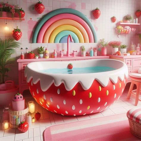 Strawberry-Shaped Bathtub: A Sweet Addition to Your Bathroom Oasis Luxurious Bathtubs, Beautiful Bathtubs, Bathroom Oasis, Unique Furniture Design, Strawberry Decorations, Strawberry Milkshake, Elegant Mirrors, Girl Bedroom Designs, Good Health Tips