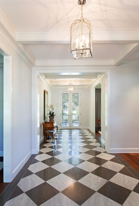 Fancy Foyer, Tile To Wood Transition, Home Renovation Loan, Wood Floor Texture, Checkerboard Floor, Floor Texture, Home Improvement Loans, Foyer Decor, Interior Remodel