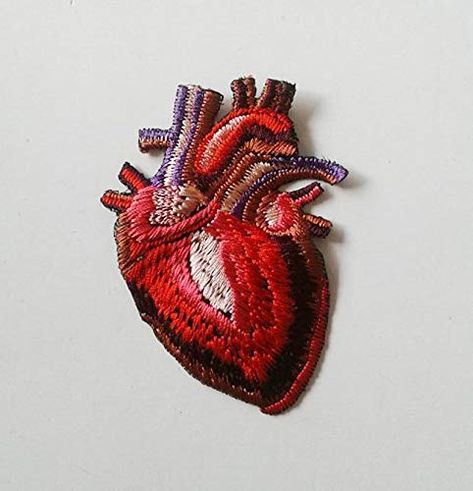 Amazon.com: EmbroideryMoks Heart Patch - Anatomical Heart Patch Embroidered: Handmade Handmade Patch, Embroidery Hearts, Heart Patch, Heart Patches, Cool Patches, Anatomical Heart, Embroidered Heart, Iron On Applique, Appliqué Patch