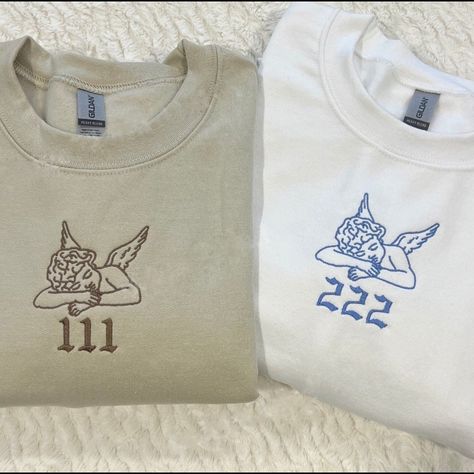 - Brand New - Custom Made To Order - Available In Any Color On Last Photo 111 Intuition, Angel Number 111, Sweatshirt Colors, Fall Bead, Sweatshirt Details, Embroidered Crewneck, Angel Face, Gildan Sweatshirts, Pink Clouds