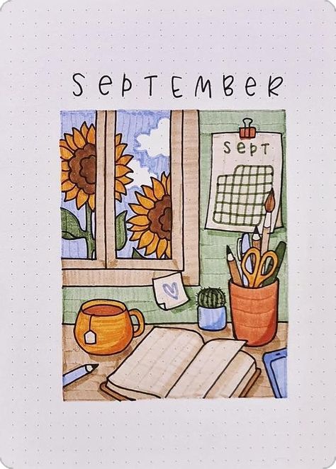 Journal September Cover, September Drawings, September Journaling, September Bullet Journal Cover, September Cover Page, Bullet Journal September, Bujo Inspiration, Cover Page, Studying Inspo