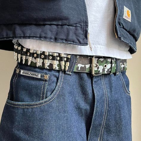 Y2k 2000s Bullet Studded Camo Belt These Belts Are Unisex! Beautiful Design 1.5 W X 43l Brand New Bundle Bundle Bundle For Free Shipping Men’s Accessories, Aesthetic Belts, 2000s Belt, White Studded Belt, 2000s Mens Fashion, Cool Belts, Thrift Shop Outfit, Unique Belts, Belts Aesthetic