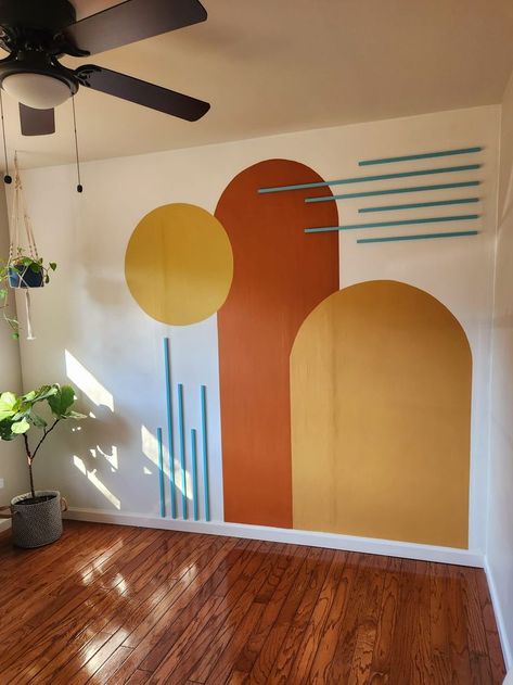 70s Wall Mural, Diy Headboard Ideas, Bedroom Wall Decor Ideas, Casa Hobbit, Wall Murals Diy, Headboard Ideas, Diy Wall Painting, Art Bedroom Wall, Room Wall Painting