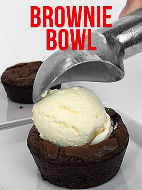 This brownie bowl recipe is so delicious! It’s the perfect way to eat a brownie and ice cream. #brownie #browniebowl #easybrownie #dessert #cowboyslifeblog Hot Dog Wraps, Brownie And Ice Cream, Brownie Bowl, Ice Cream Brownie, Brownie Bowls, Ultimate Brownies, Cookie Bowls, Cookie Deserts, Brownie Sundae