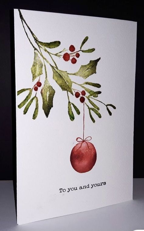 Tre Kunst, Painted Christmas Cards, Christmas Card Art, Homemade Christmas Cards, Watercolor Christmas Cards, Christmas Card Crafts, Paint Cards, Cat Air, Diy Christmas Cards