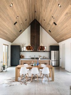 Tongue And Groove Ceiling - Photos & Ideas | Houzz Groove Ceiling, Tongue And Groove Ceiling, Canal House, Contemporary Dining Room, Ranch Style Home, Modern Cabin, Tongue And Groove, House And Home Magazine, The Ranch