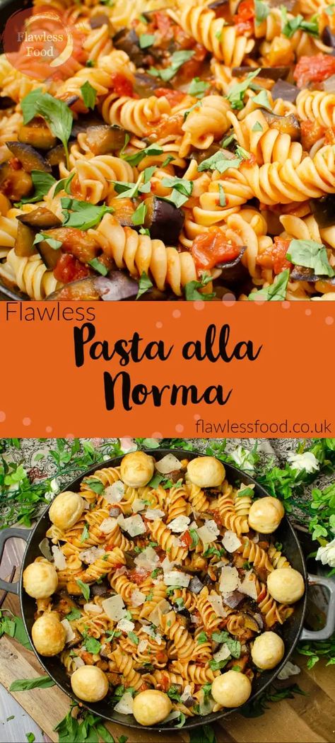 This Italian pasta recipe is an easy midweek meal for the family. Aubergine fried before creating a homemade pasta sauce using tinned chopped tomatoes, garlic, chilli, pepper. Cooked fusilli giganti (or the traditional Macaroni / Rigatoni pasta) is then stirred through the Sicilian pasta sauce. The spirals soak up the sauce perfectly! Finally, a sprinkle of shaved Parmigiano-Reggiano or Ricotta Salata and fresh basil are added. Pasta alla Norma can be served cold or warm. Aubergine Pasta, Bbq Pasta, Sicilian Pasta, Italian Pasta Recipe, Homemade Pasta Sauce, Pasta Sauce Homemade, Pasta Meals, Pasta Alla Norma, Rigatoni Pasta