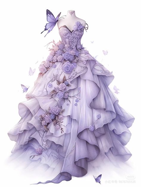 Butterfly Moodboard Fashion, Majestic Outfits, Drawn Dresses, Fashion Coloring Book, Outfit Art, Purple Wedding Dress, Gold Wedding Dress, Aesthetic Garden, Dress Design Drawing