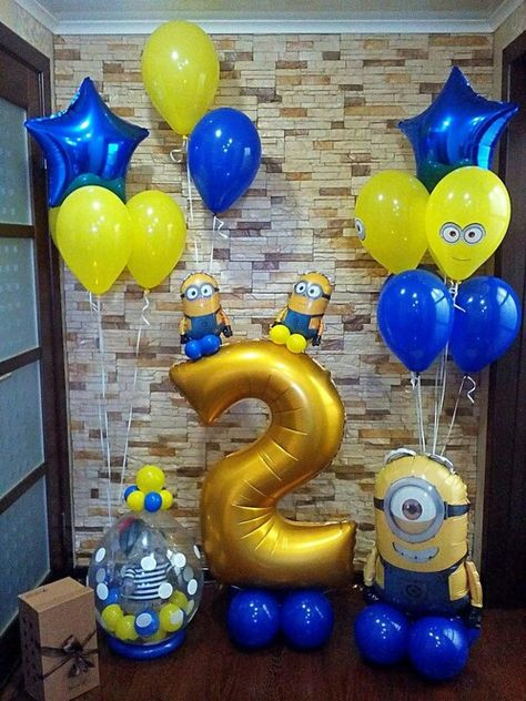 Minion Birthday Party Ideas Decorations, Minion Balloon Garland, Minions 2nd Birthday, Minion Balloons Decorations, Candy Bar Minions, Minions Birthday Party Decorations, Minion Balloons, Minions Birthday Theme, Minion Birthday Cake