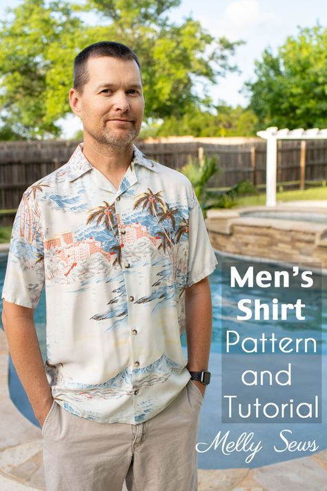 Men's Shirt Pattern and Tutorial - Melly Sews Men’s Shirt Pattern Free, How To Sew A Mens Button Up Shirt, Men’s Shirt Sewing Pattern, Men’s Button Up Shirt Pattern, Button Up Shirt Sewing Pattern Free, Diy Men’s Clothes, Free Pdf Sewing Patterns Men, Men’s Clothes Sewing Patterns, Men’s Sewing Patterns