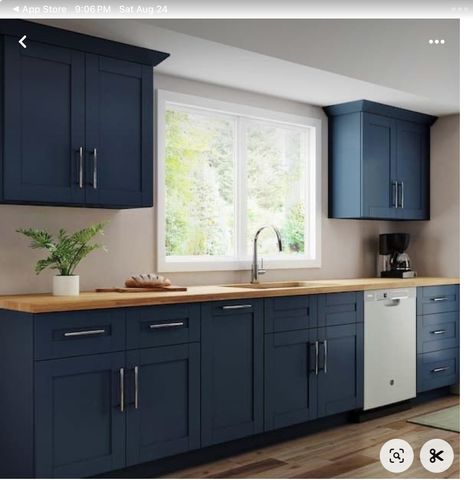 Blue Shaker Kitchen Cabinets, Blue Shaker Cabinets, Blue Shaker Kitchen, Kitchen Cabinets Upgrade, Blue Kitchen Walls, Corner Kitchen Cabinet, Kitchen Wall Cabinets, Mdf Doors, Shaker Kitchen Cabinets