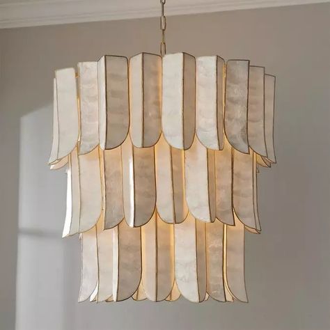 Gold Leaf / White Clarice Chandelier - Medium Scallop Chandelier, Modern Glam Chandelier, Art Deco Light Fixture, Capiz Shell Chandelier, French Coastal, Coastal Chandelier, House Lights, Foyer Chandelier, Lantern Chandelier