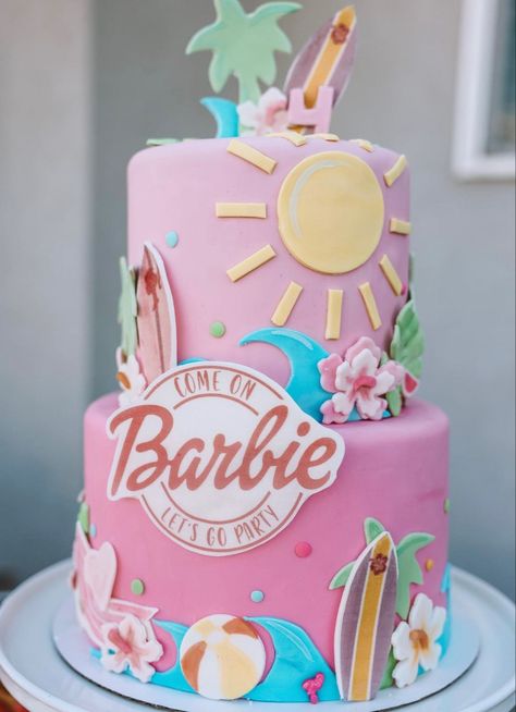 Barbie Pool Party Birthday Cake, Barbie Cake Popsicles, Barbie The Movie Cake, Summer Barbie Birthday Party, Barbie Beach Cake, Malibu Birthday Cake, Malibu Barbie Birthday Cake, Beach Barbie Birthday Party, Barbie Movie Cake