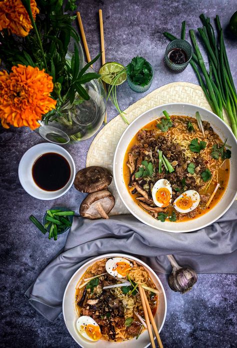 Crispy Pork Ramen with Garlic Crunch - Open Plate Anthropology Crispy Pork Ramen, Ramen Pork, Jammy Eggs, Pork Ramen, Plate Recipes, Talking To Someone, Ramen Soup, Crispy Pork, The Cliff