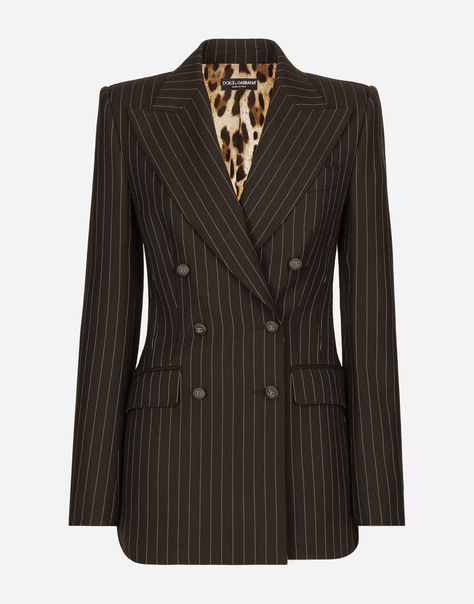 Double-breasted pinstripe wool Turlington jacket in Multicolor | Dolce&Gabbana® Dolce Gabbana Jacket, Brown Pinstripe, Double Breasted Jacket, Dolce E Gabbana, Striped Blazer, Double Breasted Blazer, Dolce & Gabbana, Wool Jacket, Blazers For Women