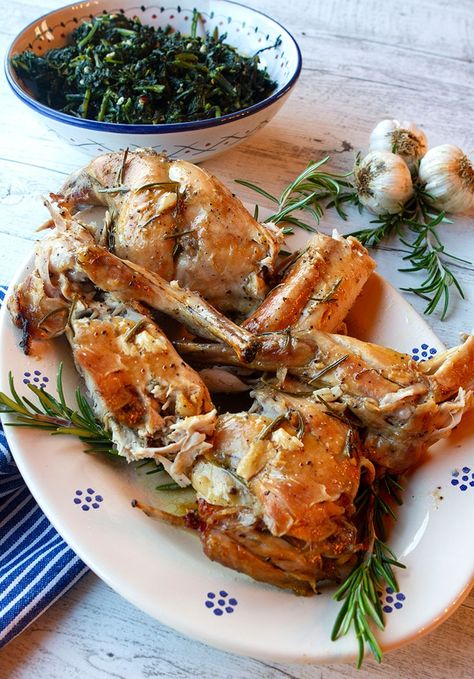 Wine Basted Rabbit With Rosemary | Italian Food Forever Roasted Rabbit Recipe, Easy Rabbit Recipe, Roast Rabbit, Rabbit Stew, Rabbit Dishes, Easter Monday, Wild Game Recipes, Rabbit Food, Game Food