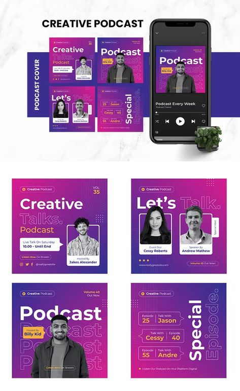 Creative Podcast Cover Banner Template AI, PSD Podcast Design, Creative Podcast, Website Banner Design, Podcast Cover, Ads Creative Advertising Ideas, Social Media Advertising Design, Instagram Grid, Thumbnail Design, Social Media Banner