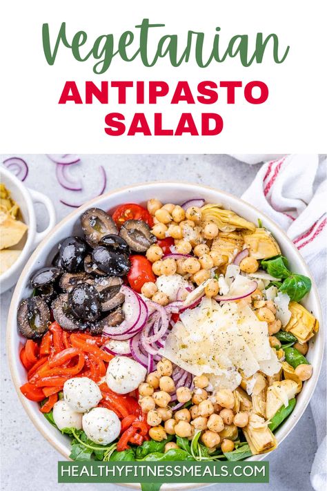 Vegetarian Antipasto Salad, Vegetarian Antipasto, Easy Antipasto Salad, Antipasto Salad Recipe, Homemade Italian Dressing, Fitness Meals, Antipasto Salad, Paleo Meal Plan, Healthy Fitness Meals