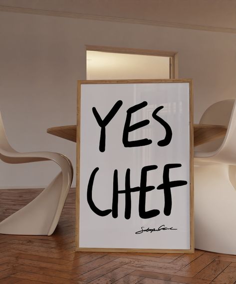 Yes Chef Poster Mid Century Print Kitchen Wall Art Bon Appetit French Quote Poster Minimalistic Kitchen Print Typography Print - Etsy UK Yes Chef Poster, Art In Kitchen, Graphic Design Course, Apartment Makeover, Minimalist Kitchen, Kitchen Prints, Bathroom Art, Mini Canvas Art, Art Business