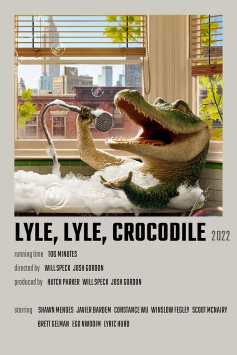 Lyle, Lyle, Crocodile Movie Poster Lyle Lyle Crocodile Movie, Lyle Lyle Crocodile, Lyle Crocodile, Good Animated Movies, Film Watch, Movie Posters Minimalist, Family Movies, Movie Posters Vintage, Movie List